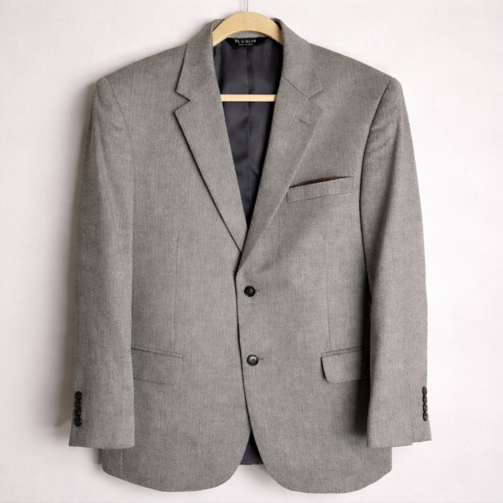 Jos A Bank Gray Silk & Camel Hair Herringbone Sport Coat, 44R